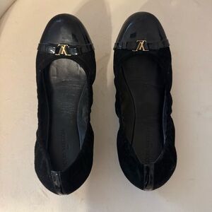 Louis Vuitton Black Flats with Gold Accent